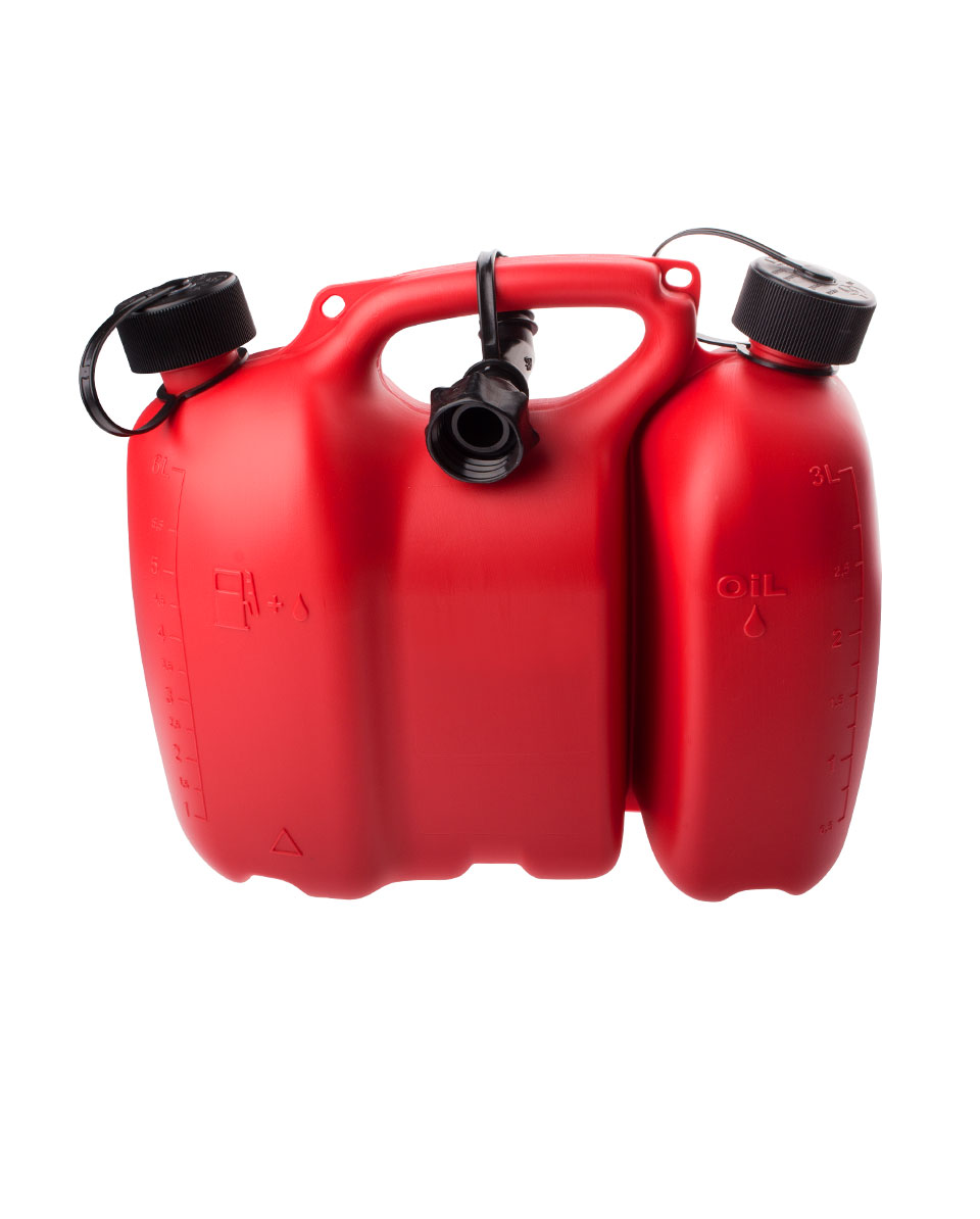 Doppel-Kanister rot für Kettenöl und Kraftstoff